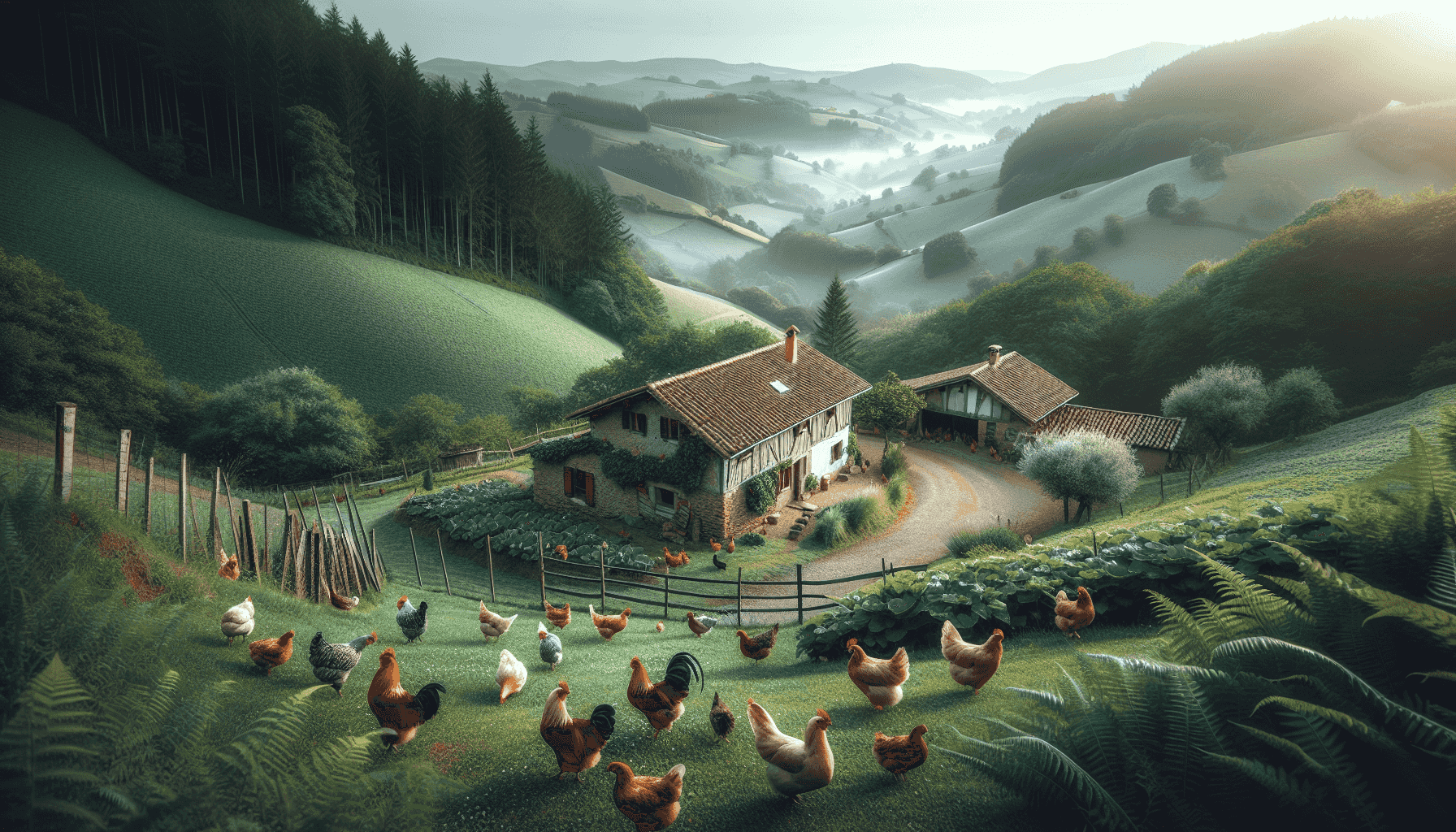 Granja vasca con razas de pollo raras